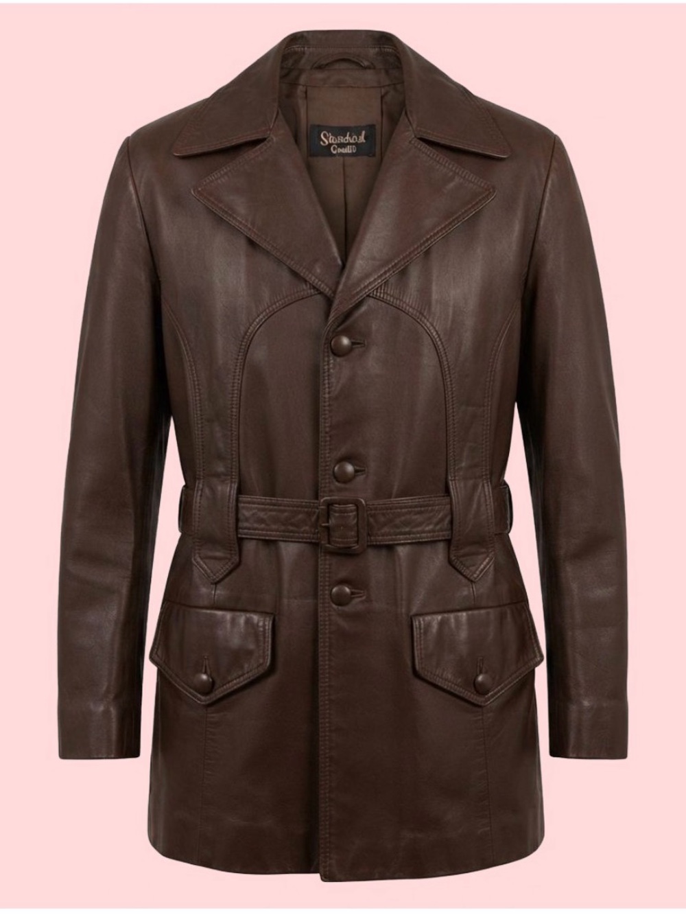 LEAVING SOON 70s Belted Leather Car Coat / Standard Sportswear Mens L